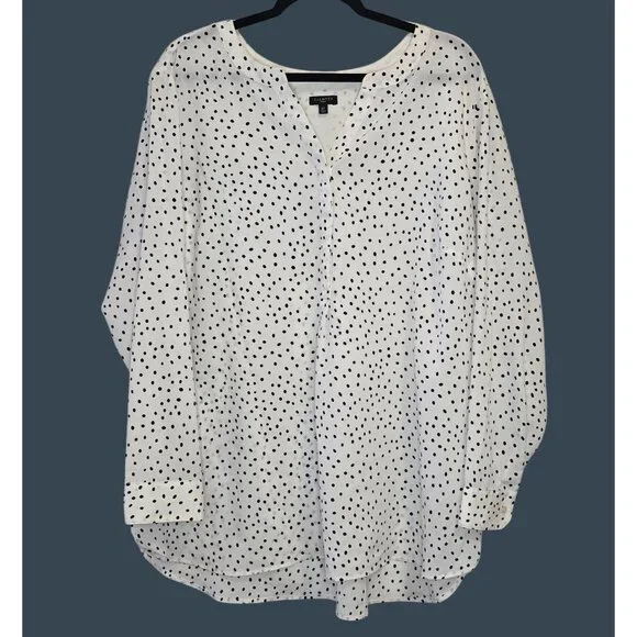 Talbots Women's 2x White Black Polka Dot Blouse Flowy Business Professional - Picture 1 of 9